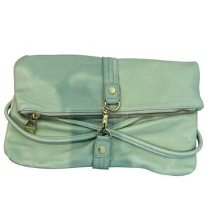 Steve Madden Mint Green Faux Leather Foldover Crossbody Bag Gold Hardware